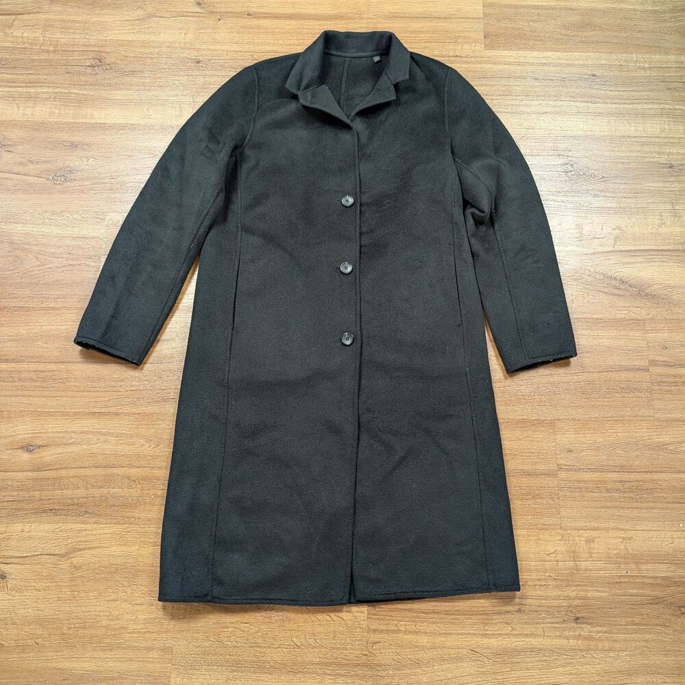 UNIQLO Wool Blend Chester Long Coat Womens Size S Black Single Breasted